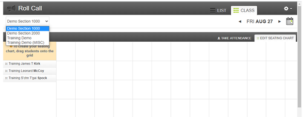 An empty seating chart in the Canvas 